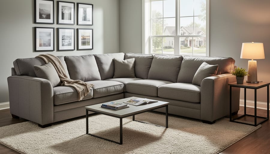 Modern living room with an upholstered sectional sofa as the focal piece