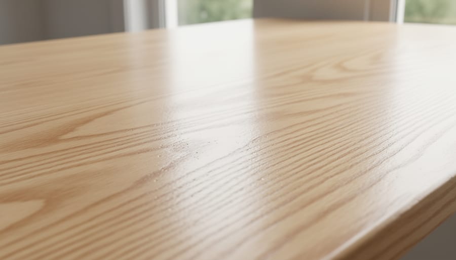 Close view of a clean, polished wooden dresser showing smooth grain and an even sheen.