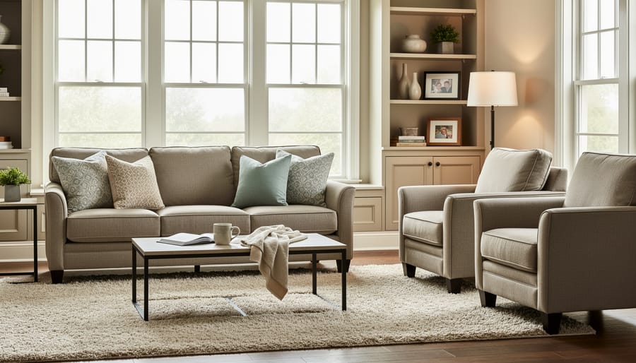 Finished premium sofa styled in a bright living room with warm neutral tones