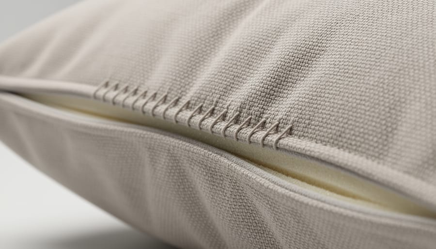 Close-up of stitched upholstery seam and cushion edge on a premium sofa